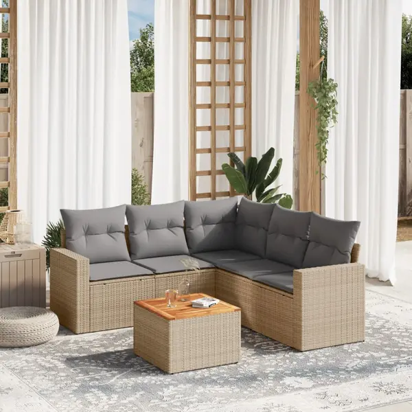 Gossi set canapele de gradina, 6 piese, cu perne, bej, poliratan