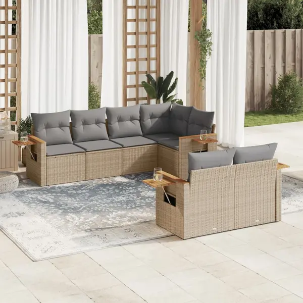Gossi set canapele de gradina, 7 piese, cu perne, bej, poliratan