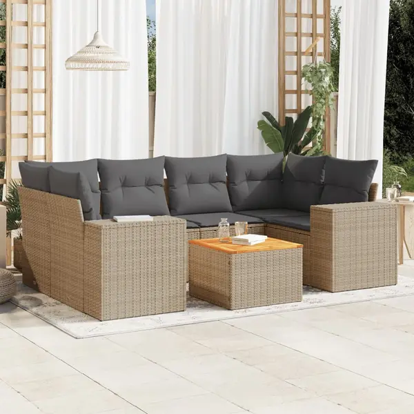 Gossi set canapele de gradina, 7 piese, cu perne, bej, poliratan