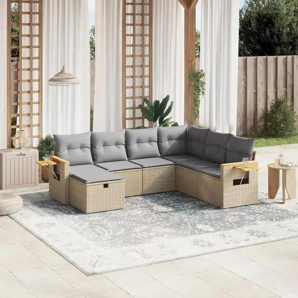Gossi set canapele de gradina, 7 piese, cu perne, bej, poliratan
