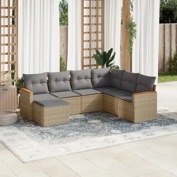 Gossi set canapele de gradina, 7 piese, cu perne, bej, poliratan