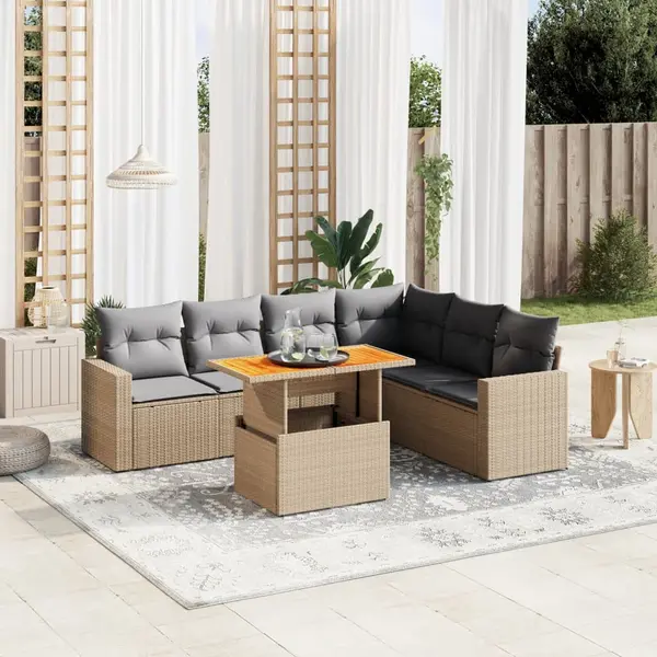 Gossi set canapele de gradina, 7 piese, cu perne, bej, poliratan