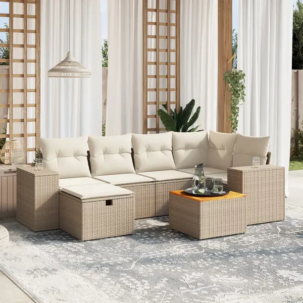 Gossi set canapele de gradina, 7 piese, cu perne, bej, poliratan