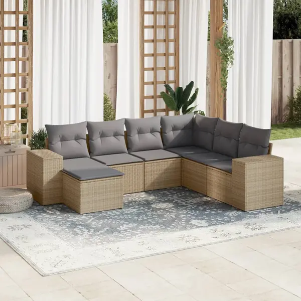 Gossi set canapele de gradina, 7 piese, cu perne, bej, poliratan