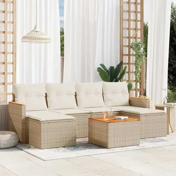 Gossi set canapele de gradina, 7 piese, cu perne, bej, poliratan