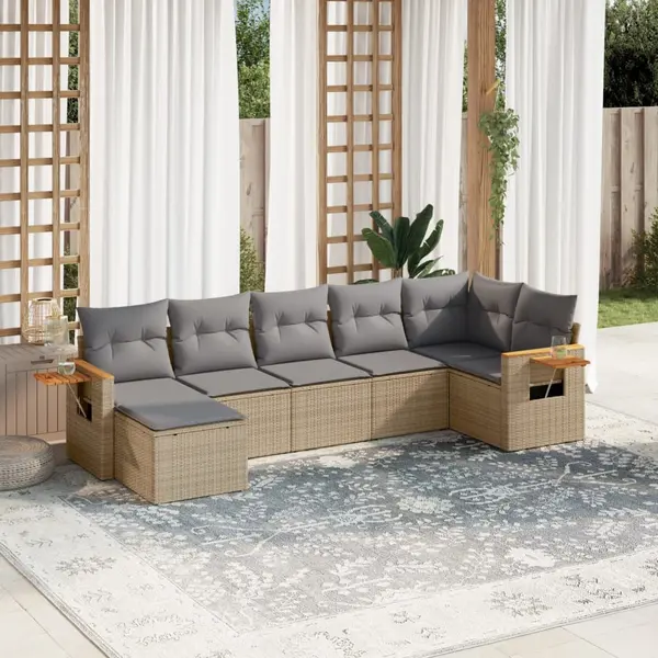 Gossi set canapele de gradina, 7 piese, cu perne, bej, poliratan