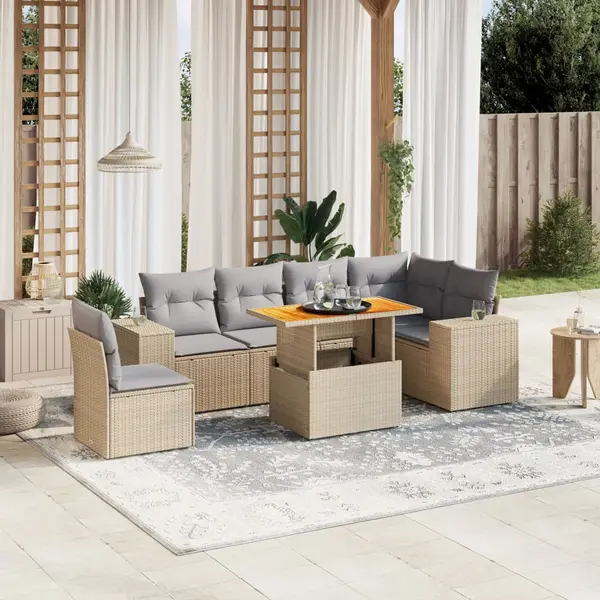 Gossi set canapele de gradina, 7 piese, cu perne, bej, poliratan