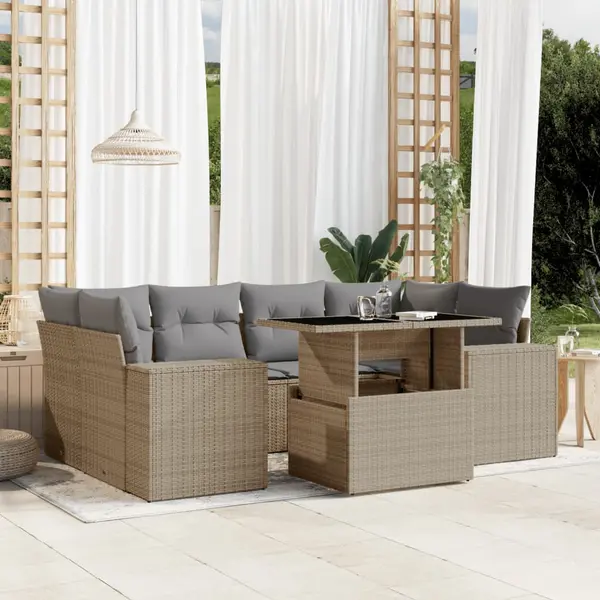 Gossi set canapele de gradina, 7 piese, cu perne, bej, poliratan