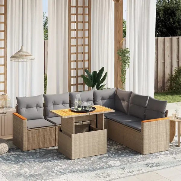 Gossi set canapele de gradina, 7 piese, cu perne, bej, poliratan