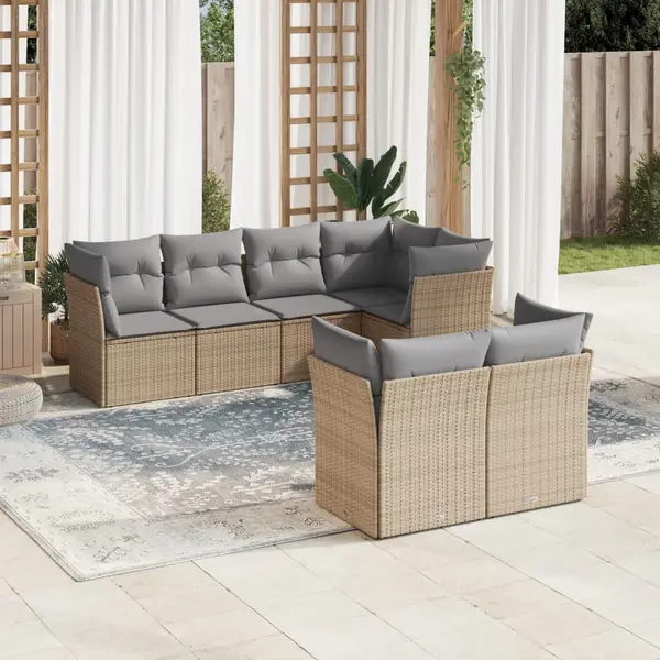 Gossi set canapele de gradina, 7 piese, cu perne, bej, poliratan