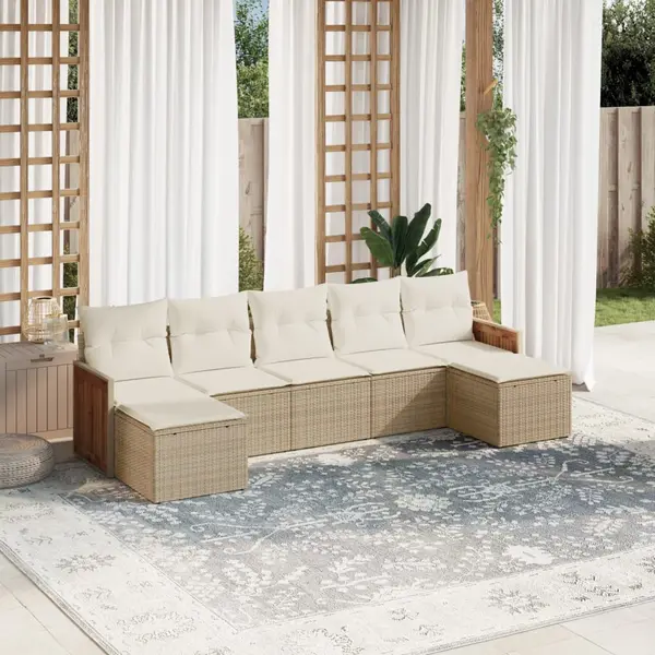 Gossi set canapele de gradina, 7 piese, cu perne, bej, poliratan