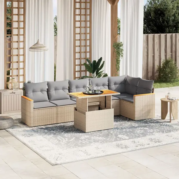 Gossi set canapele de gradina, 7 piese, cu perne, bej, poliratan