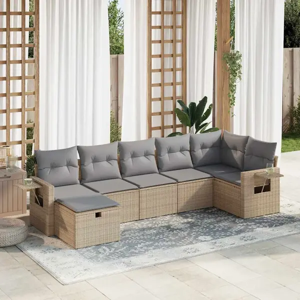 Gossi set canapele de gradina, 7 piese, cu perne, bej, poliratan