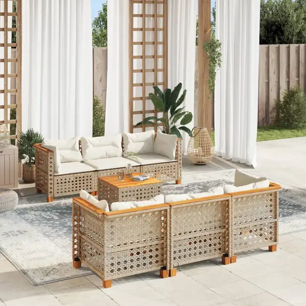 Gossi set canapele de gradina, 7 piese, cu perne, bej, poliratan