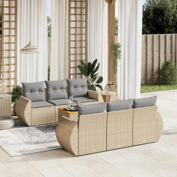 Gossi set canapele de gradina, 7 piese, cu perne, bej, poliratan