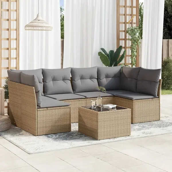 Gossi set canapele de gradina, 7 piese, cu perne, bej, poliratan