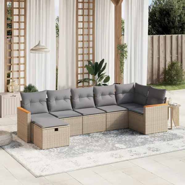 Gossi set canapele de gradina, 7 piese, cu perne, bej, poliratan
