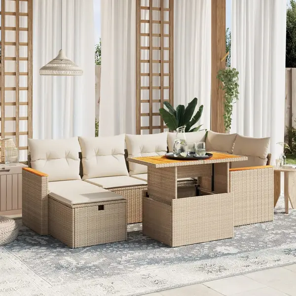 Gossi set canapele de gradina, 7 piese, cu perne, bej, poliratan