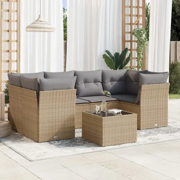Gossi set canapele de gradina, 7 piese, cu perne, bej, poliratan