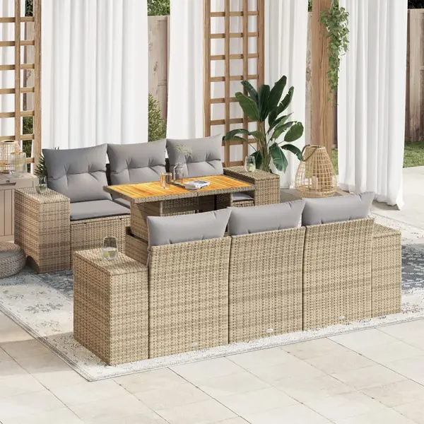 Gossi set canapele de gradina, 7 piese, cu perne, bej, poliratan