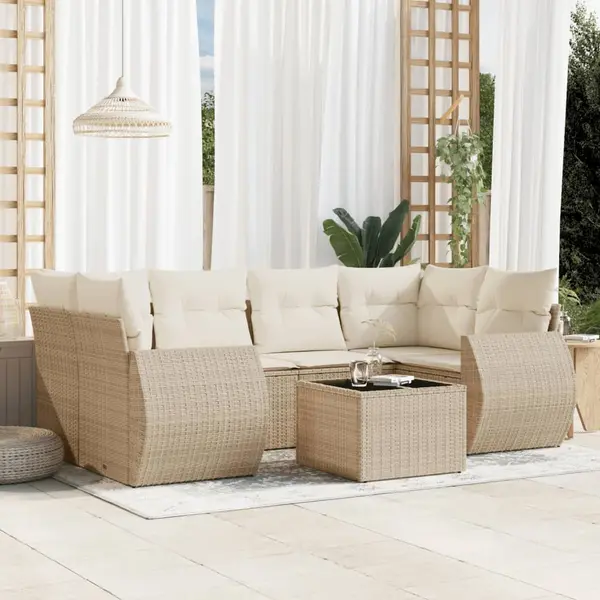 Gossi set canapele de gradina, 7 piese, cu perne, bej, poliratan