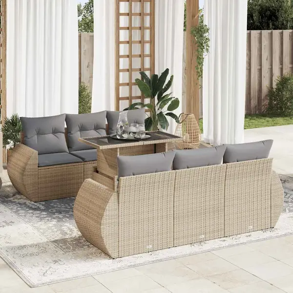 Gossi set canapele de gradina, 7 piese, cu perne, bej, poliratan