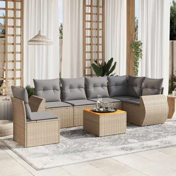 Gossi set canapele de gradina, 7 piese, cu perne, bej, poliratan