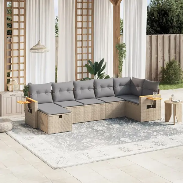 Gossi set canapele de gradina, 7 piese, cu perne, bej, poliratan