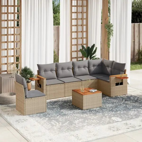 Gossi set canapele de gradina, 7 piese, cu perne, bej, poliratan