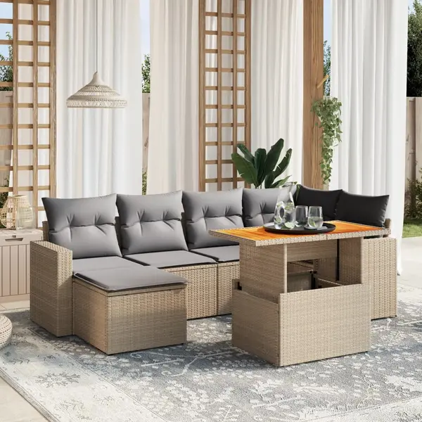 Gossi set canapele de gradina, 7 piese, cu perne, bej, poliratan