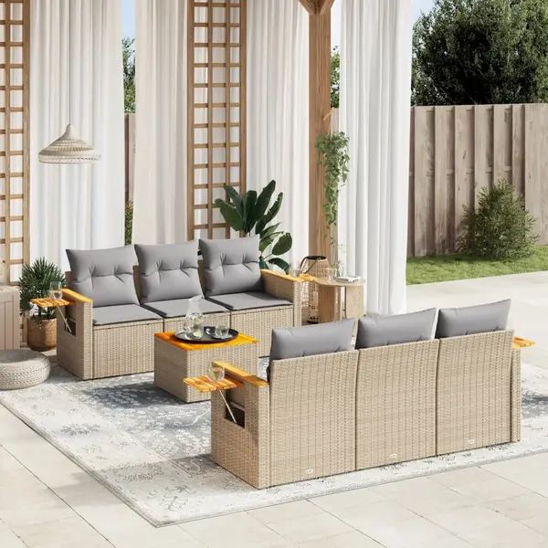 Gossi set canapele de gradina, 7 piese, cu perne, bej, poliratan