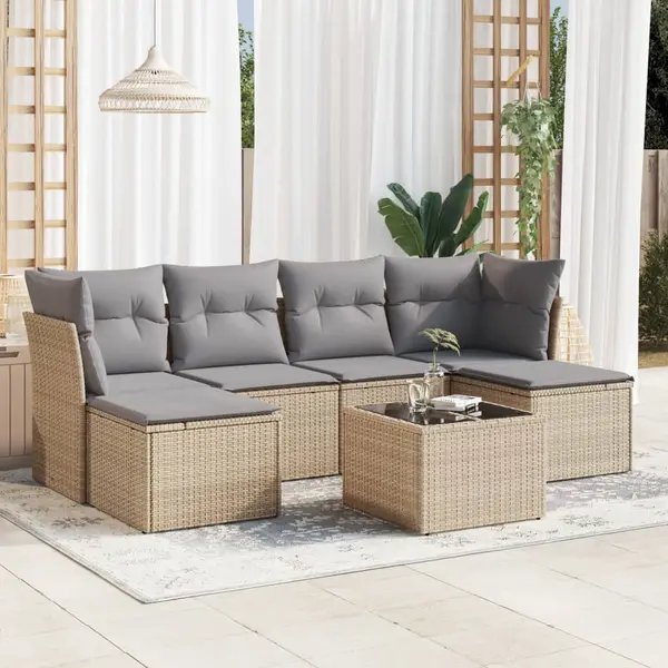Gossi set canapele de gradina, 7 piese, cu perne, bej, poliratan