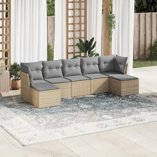 Gossi set canapele de gradina, 7 piese, cu perne, bej, poliratan