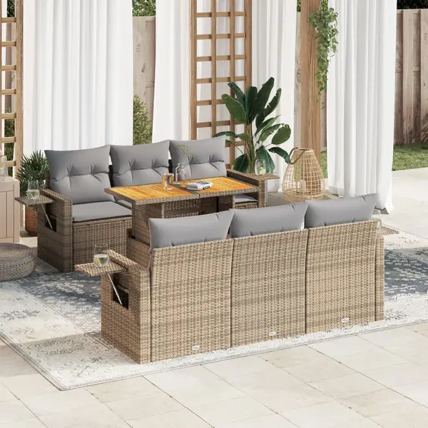 Gossi set canapele de gradina, 7 piese, cu perne, bej, poliratan