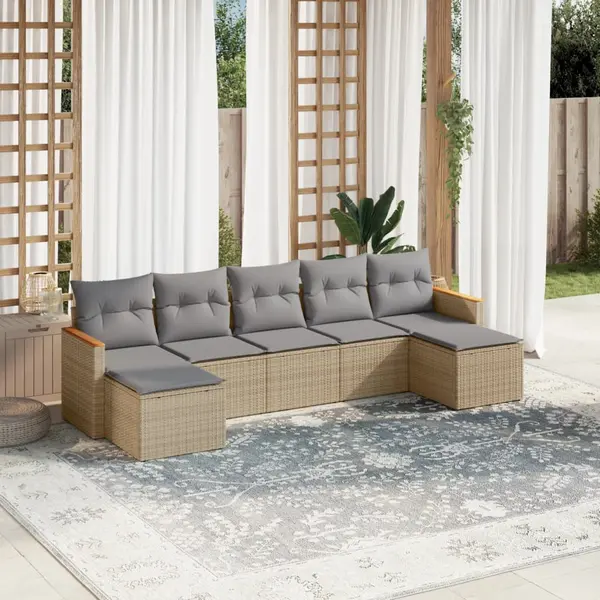 Gossi set canapele de gradina, 7 piese, cu perne, bej, poliratan