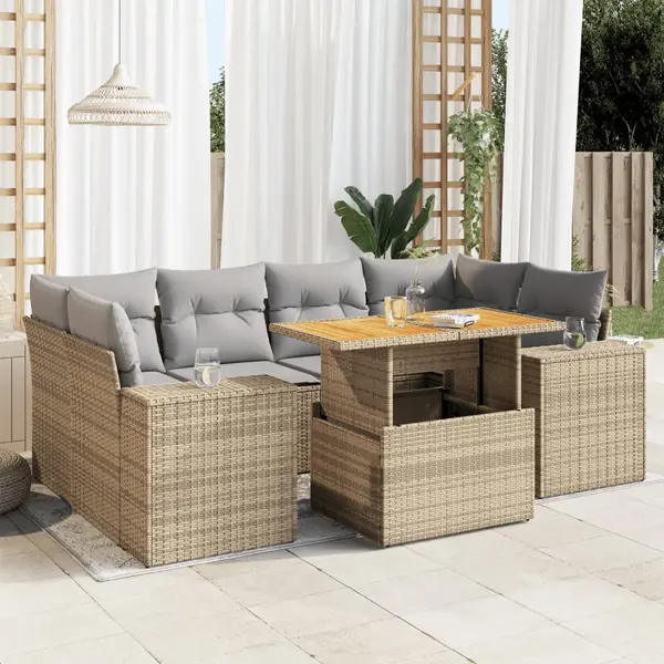 Gossi set canapele de gradina, 7 piese, cu perne, bej, poliratan