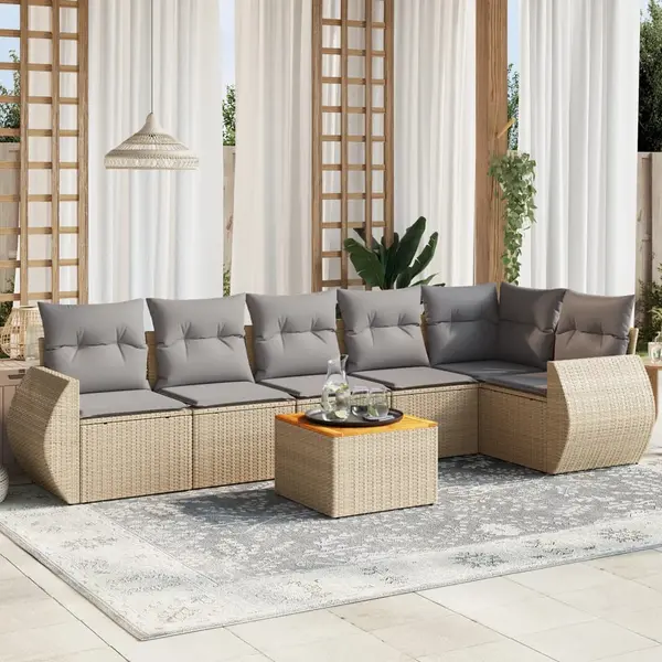 Gossi set canapele de gradina, 7 piese, cu perne, bej, poliratan