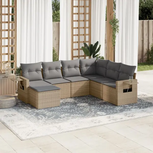 Gossi set canapele de gradina, 7 piese, cu perne, bej, poliratan