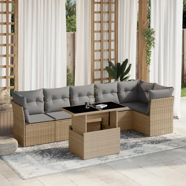 Gossi set canapele de gradina, 7 piese, cu perne, bej, poliratan