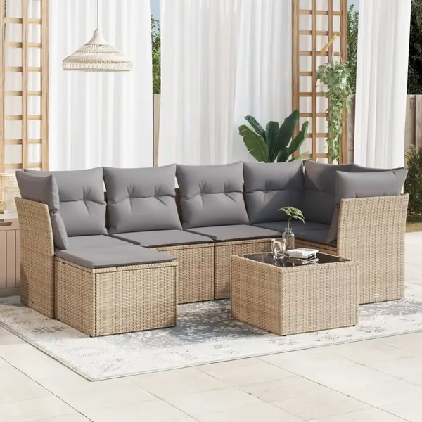 Gossi set canapele de gradina, 7 piese, cu perne, bej, poliratan