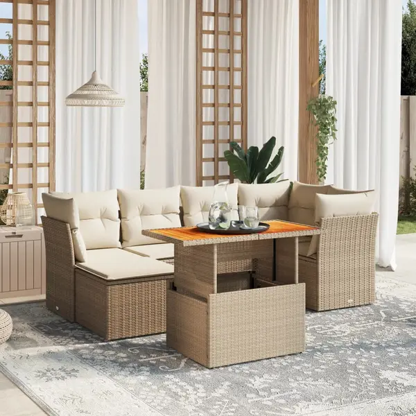 Gossi set canapele de gradina, 7 piese, cu perne, bej, poliratan