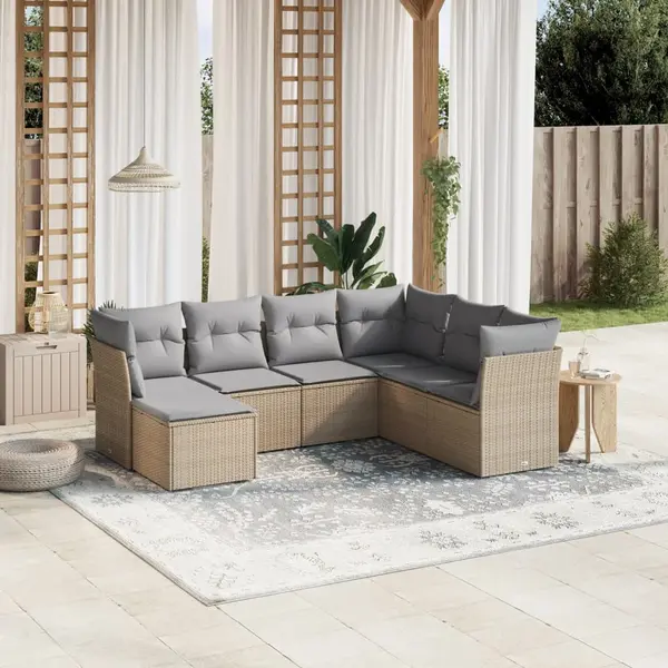 Gossi set canapele de gradina, 7 piese, cu perne, bej, poliratan
