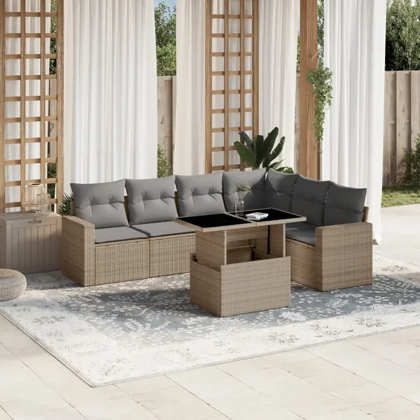 Gossi set canapele de gradina, 7 piese, cu perne, bej, poliratan