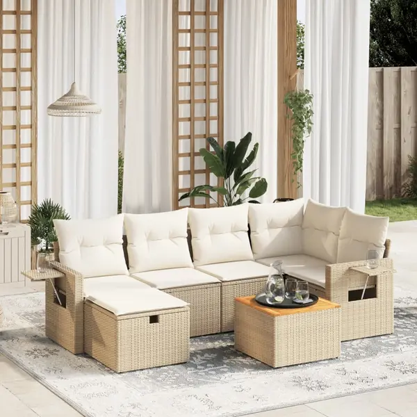 Gossi set canapele de gradina, 7 piese, cu perne, bej, poliratan