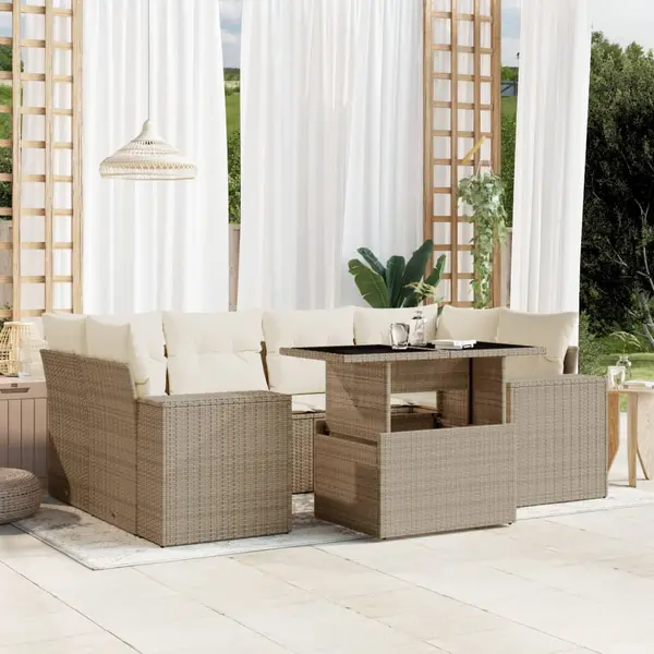 Gossi set canapele de gradina, 7 piese, cu perne, bej, poliratan
