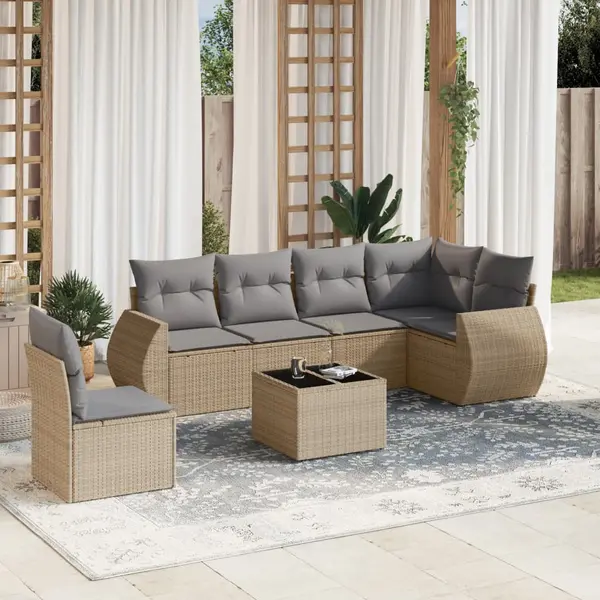 Gossi set canapele de gradina, 7 piese, cu perne, bej, poliratan