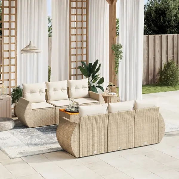 Gossi set canapele de gradina, 7 piese, cu perne, bej, poliratan