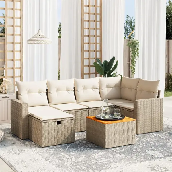 Gossi set canapele de gradina, 7 piese, cu perne, bej, poliratan