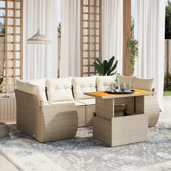 Gossi set canapele de gradina, 7 piese, cu perne, bej, poliratan