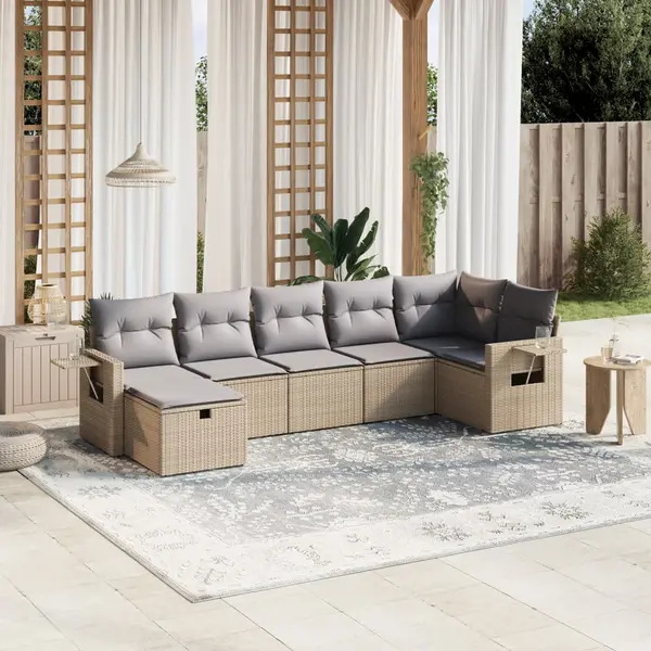 Gossi set canapele de gradina, 7 piese, cu perne, bej, poliratan